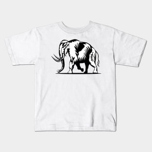 Woolly Mammoth Side View Woodcut Kids T-Shirt